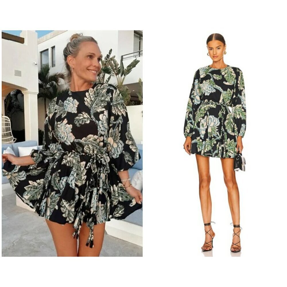 💕RHODE💕 Ella Dress ~ Camellia Vine Black Palm Leaf Botanical Print Small  NWOT